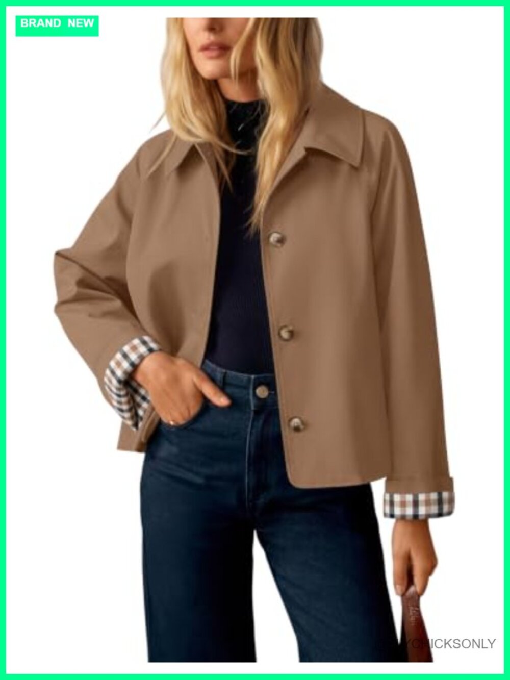 Cropped Trench Coat Plaid Button Front Fall Jacket
